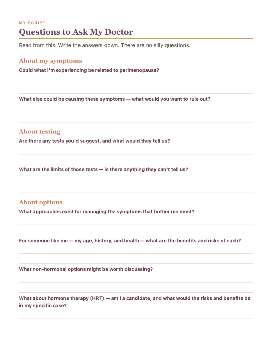 The Questions to Ask My Doctor script page